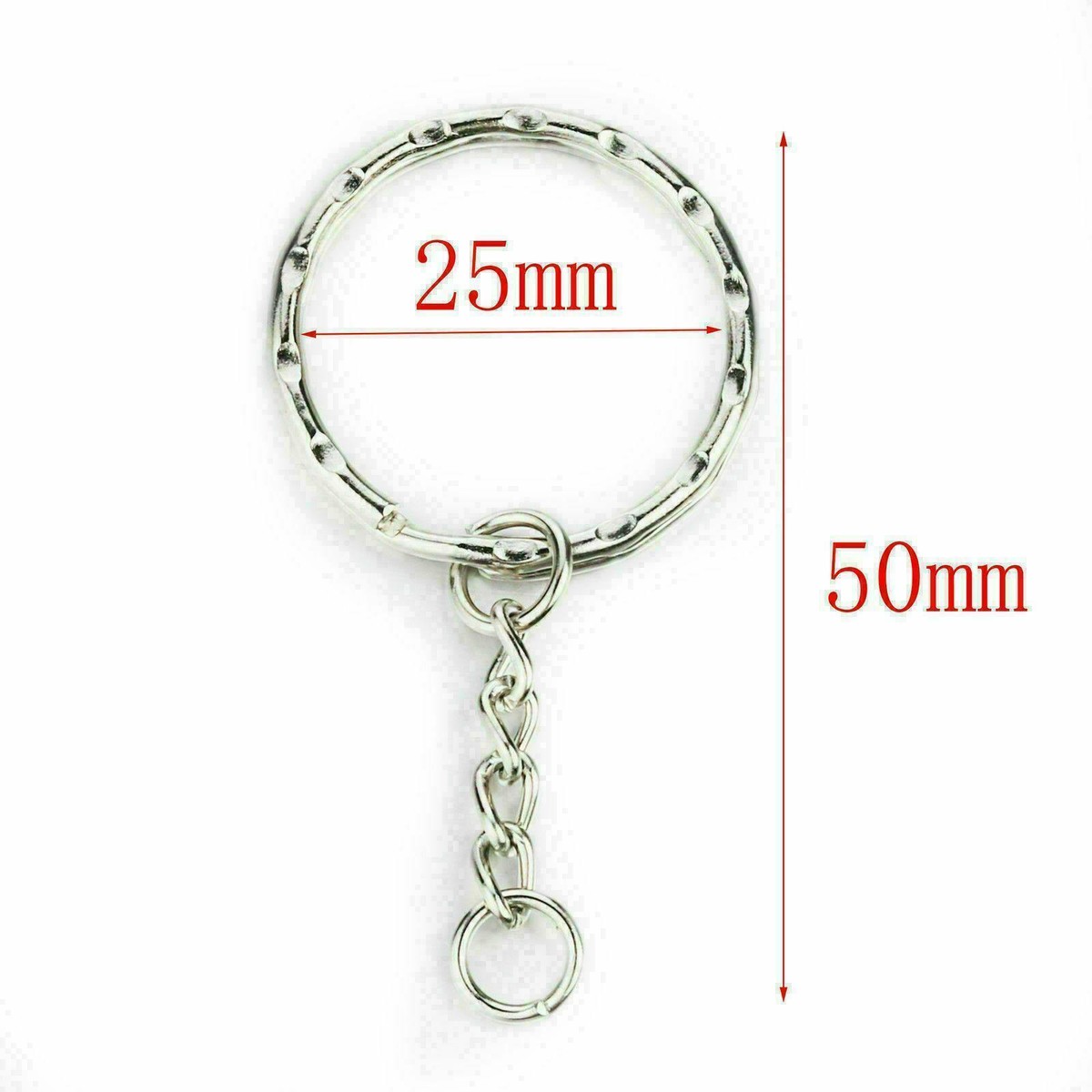 Porte Clé 25mm Split Ring Keychain With Chain And Screw Key Clasp – Silver Metal Findings Split Ring Keychain Findings - Foto 4