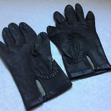 Vintage 1980s Brown Leather Driving Gloves w/ Gold Buckle Design Size 6.5