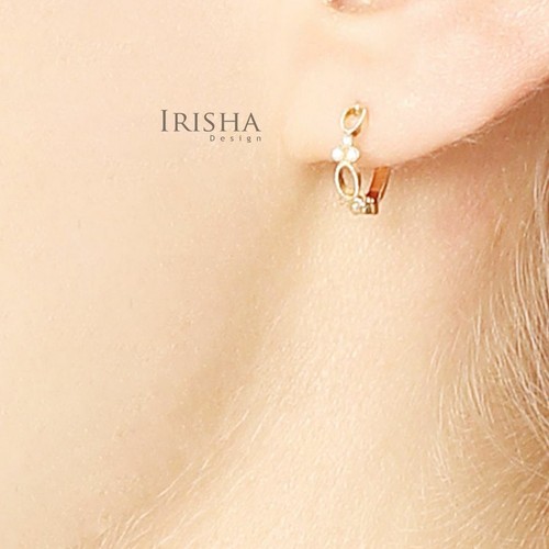 0.15 CT. DIAMOND TINY HOOP STYLE CHRISTMAS GIFT EARRINGS IN 14K SOLID GOLD - Imagen 6 de 6