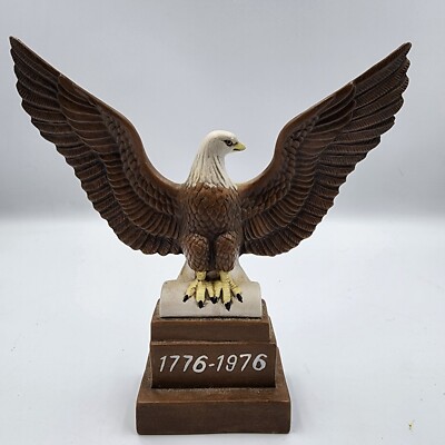 Vintage Ceramic Brown Eagle Figurine Patriotic Bald Eagle Statue 7'' Tall