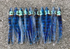 Lot of 10 Hoochie Squid Skirts Unrigged Fishing Lures 4.5" Blue/Silver Mackerel