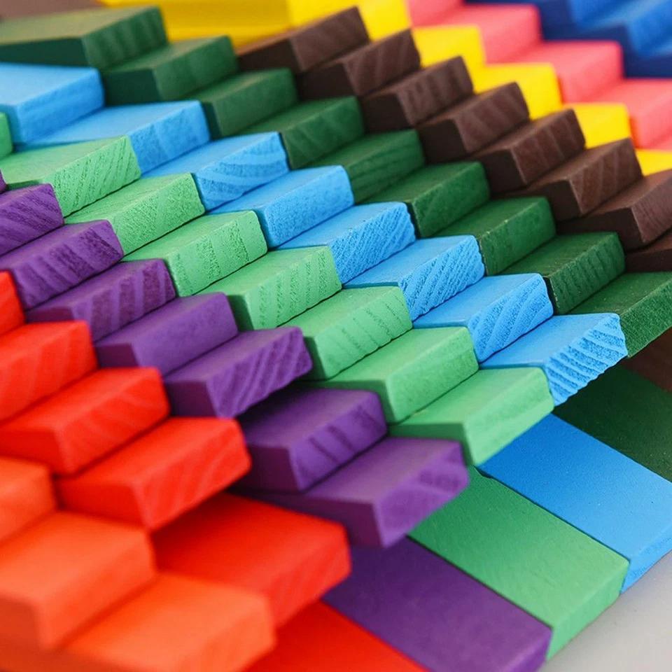 960Pcs Wooden Coloured Tumbling Dominoes Block Family Games Kids Play Set Toy UK - Image 4 of 4