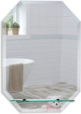 Mood® Bathroom Mirror Wall Mounted With Shelf, Bevelled Edges, 60cm x 45cm