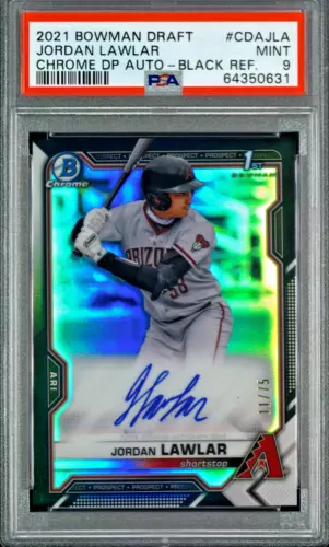 2021 Bowman Chrome Draft Jordan Lawlar 1st Black Refractor Auto #'d 11/75 PSA 9