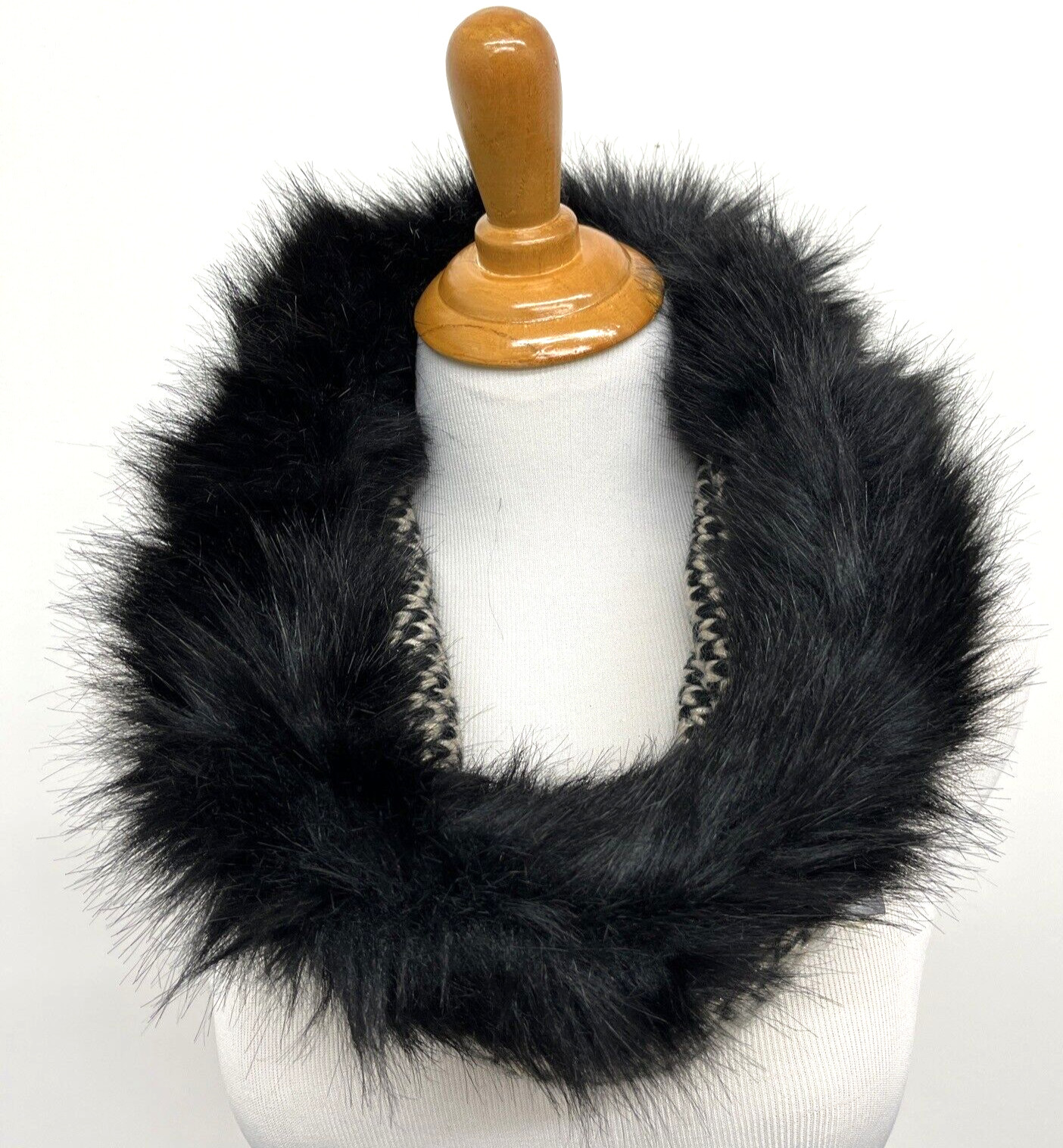 INC International Concepts Skip Stitch sparkl Faux Fur Cowl Loop Scarf Black $59