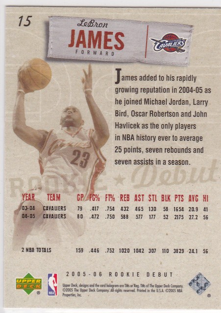 lebron james upper deck rookie debut card