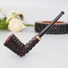 MUXIANG Rustic Carved Briar Freehand Tobacco Pipe Dublin Pipe Pencil Shank Stem