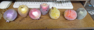 7 piece  various sugared fruit-apple plum pear pomegranate vintage decorations