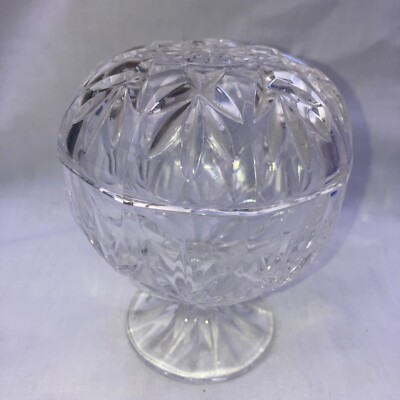 Vintage Kunst Glas Klar Kristall Süßigkeiten Schmuck Kompott Bon Bon Deckel Schale Schüssel