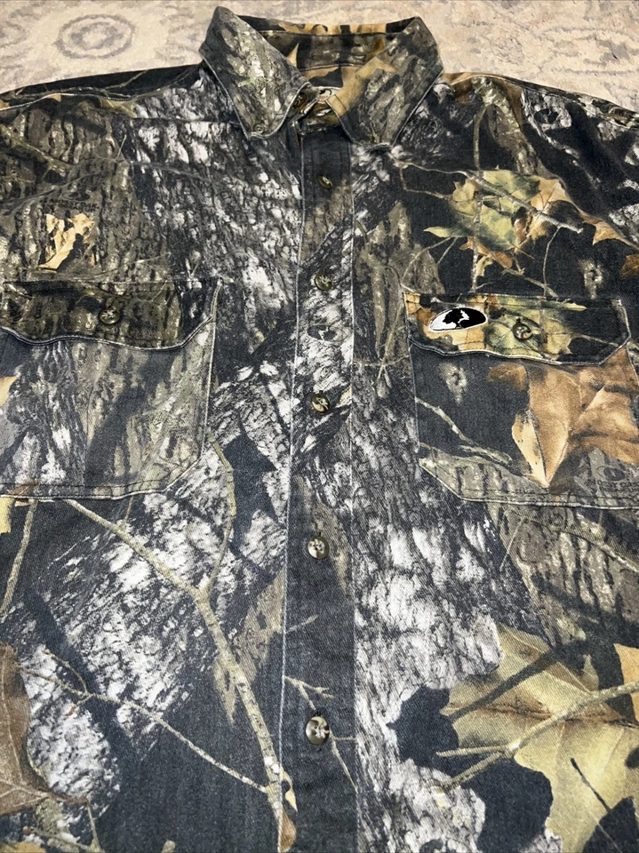 Mossy Oak Break Up Camo Button Down Shirt Short Sleeve Mens Sz XL Heavier Weight - Image 2 of 4