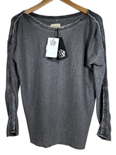 CHASER Button Snap Top Sz S Dark Grey Faded Long Sleeve Round Neck Cotton Blend
