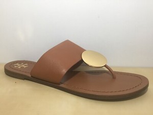 Tory Burch Brown Leather Gold Circle Front T Strap Thong Sandal US 8.5 M | eBay