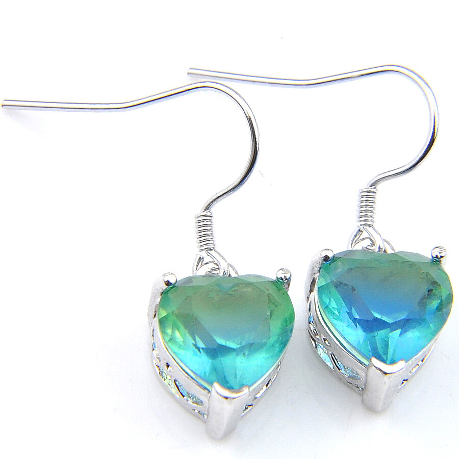 Handmade Teardrop Bi-Color Tourmaline Earrings - Silver Plated Dangle Hook Earrings, Gift Ready