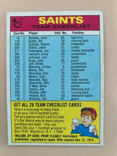 1974 Topps Football Team Checklist Pick from photos .10¢ shipping after 1st one! - Picture 190 of 211