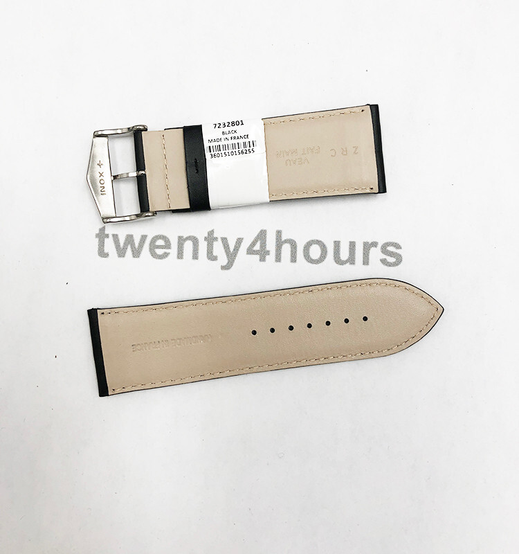ZRC Genuine Calf Leather Watch Band 28MM in Black color with matched stitching