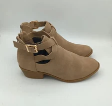 Top Moda Ankle Boots Womens Size 7.5  M Beige Stitch Back Zip Heeled Bootie Peep