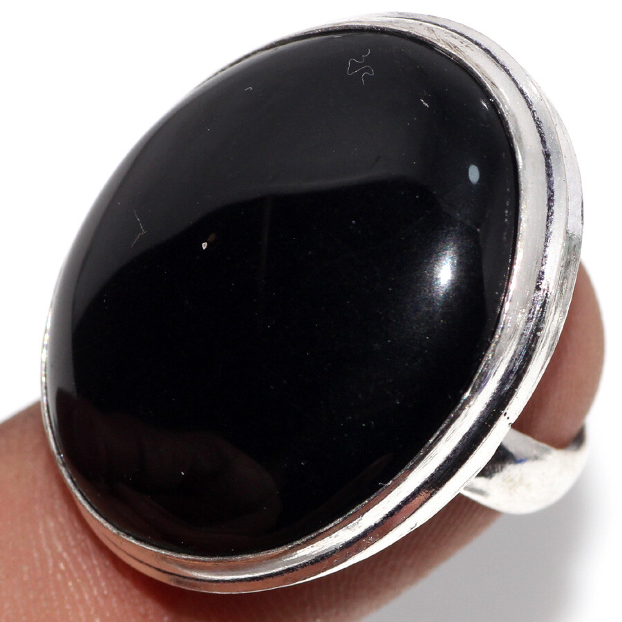 925 Silver Plated-Black Onyx Ethnic Gemstone Handmade Ring Jewelry US Size-7 JW