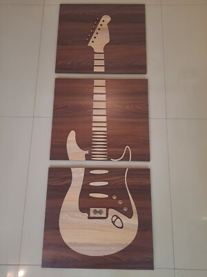 Handgefertigtes braunes Holz 3-teiliges Set Gitarre Wandkunst hängend Wohndek...