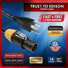 PowerCON True1 to Grounded Male Edison Heavy Duty 14 Gauge Pro Cable
