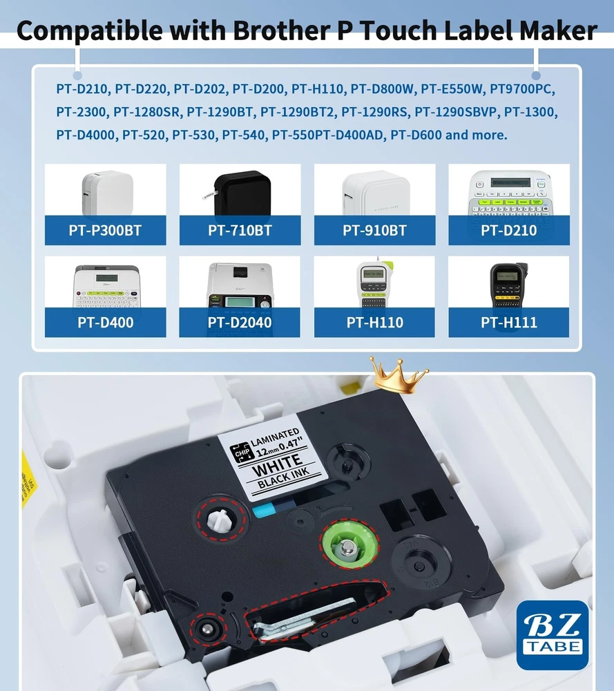 H1100 Label Maker Machine with 5PK White Laminated Tapes & Black Labels
