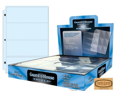 100 Guardhouse Shield Archival 4 Pocket Large Size Currency Pages  -#382147
