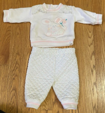 Vintage Bunny Rabbit 2pc Sweatshirt Quilted Pants Outfit Baby Newborn 0/3 Months