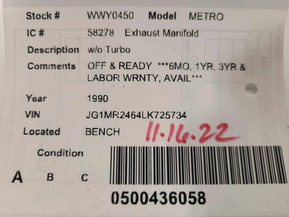 Colector de escape usado se adapta a: 1990 Geo Metro 1,0 L 3 cilindros sin re geográficamente Foto 3 de 4