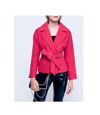 Nwt Express Belted Wool Cropped Trench Style Jacket Color Magenta Pink Sz Small
