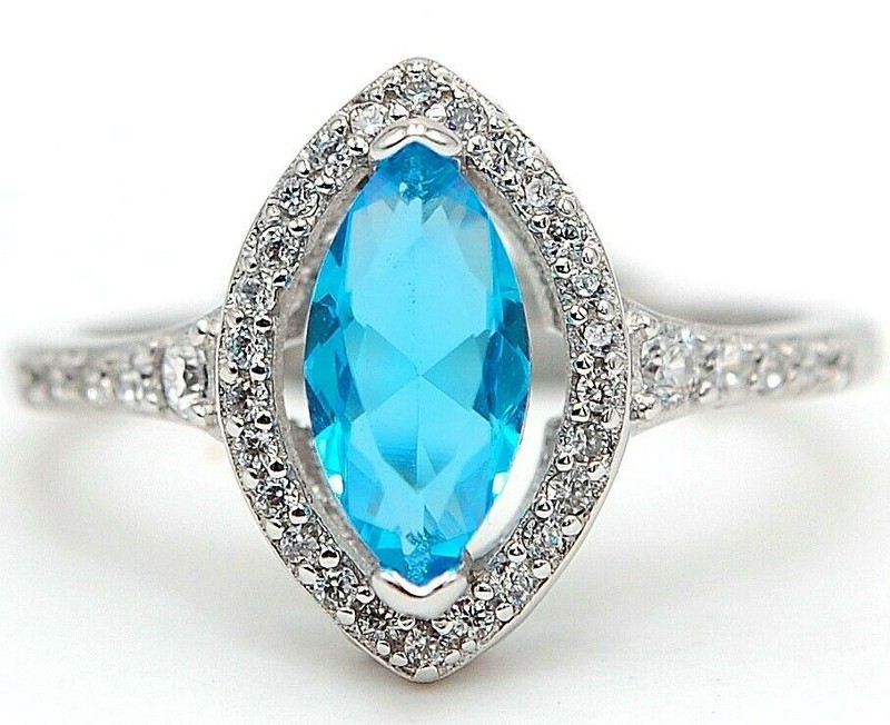 2CT Heat Treated Blue Topaz 925 Solid Sterling Silver Ring Sz 8 MM1-1