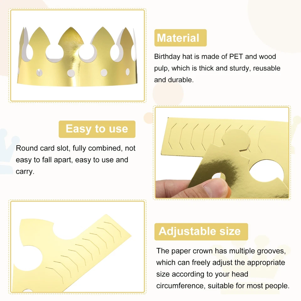 12 x Coronas de Papel Corona de Lámina de Oro para Fiesta de Cumpleaños Estilo Simple Foto 3 de 4