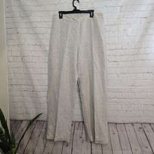 Chicos Sz 2 Lg Classic 100 Linen Beige Wide Leg Pant Trouser Casual Basic Beach
