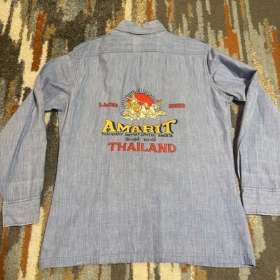 Vintage Thai Amarit Beer Denim Shirt L Button Up Thailand