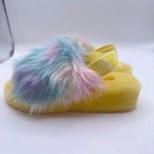 UGG Fluff Yeah Slide Women 7 Yellow Multi Color Faux Fur Slingback Slippers