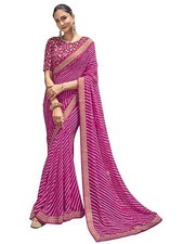 Women's Georgette Bandhani Printed Saree With Unstitched Blouse Piece