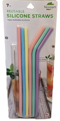 Biosmart Reusable Silicone Straws 6 plus 1 cleaning brush