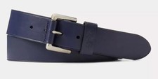 NWT Polo Ralph Lauren NAVY BLUE w/ Silver Roller Buckle BIG PONY Leather Belt