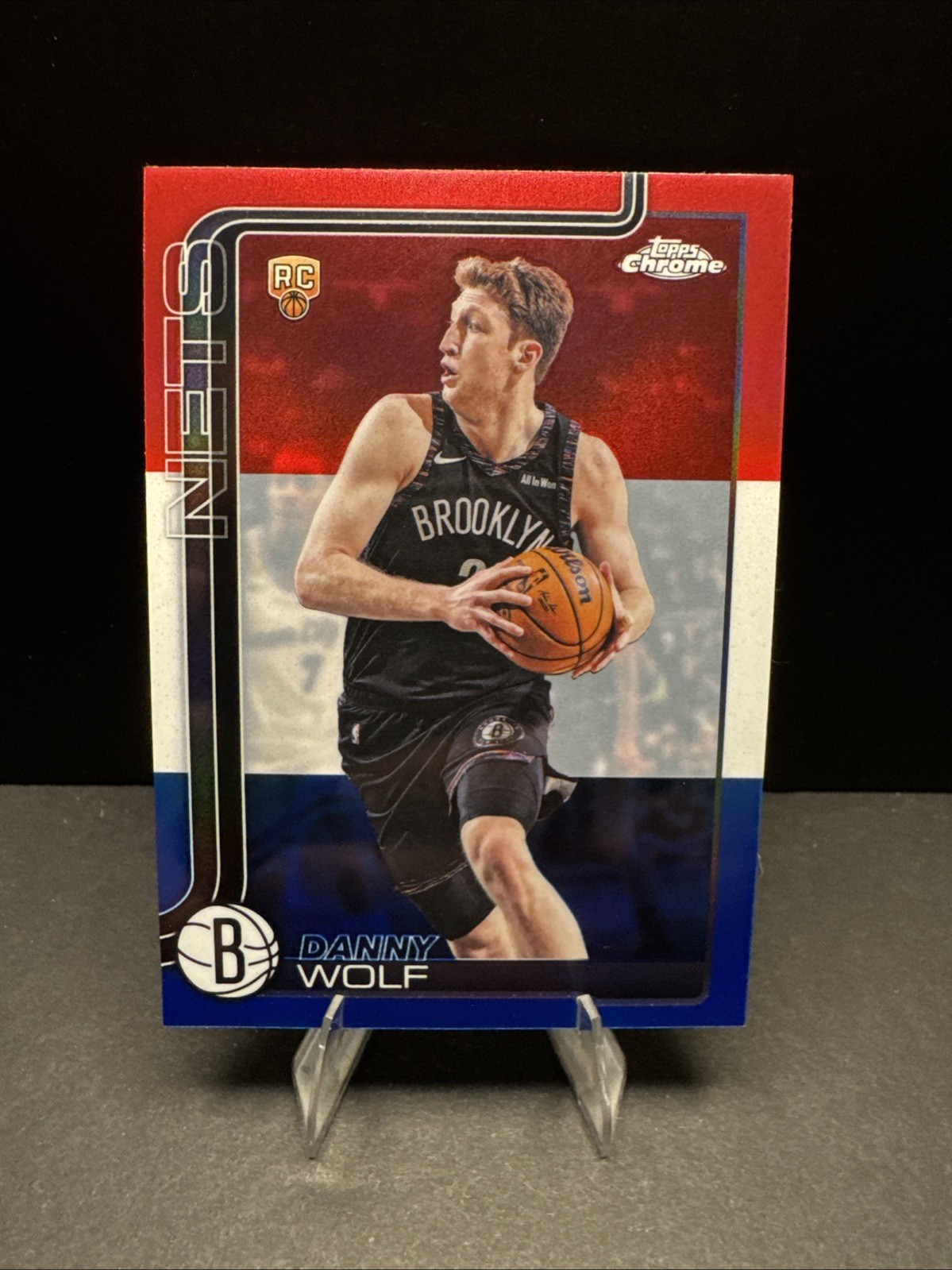 2025-26 Topps Chrome Update Danny Wolf RC Red White Blue Refractor #177 Nets