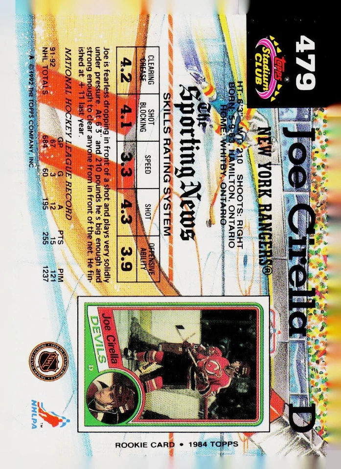 1992-93 Stadium Club #479b Joe Cirella New York Rangers - Image 2 of 2