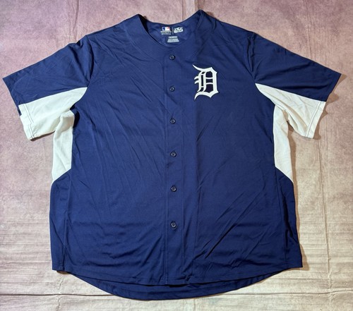 Camiseta deportiva para hombre Detroit Tigers azul marino botón completo TX3 genial talla 3XL XXXL MLB AL