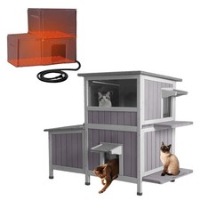 Heated Insulated Cat House Weatherproof Feral Cat Shelter with Escape Door