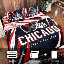 New Twin Queen Chicago Football Bedding Comforter Set Duvet Cover Navy Blue