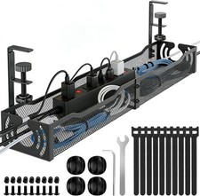 25.3" Under Desk Cable Management Tray No Drill Metal Clamp Organizer Black