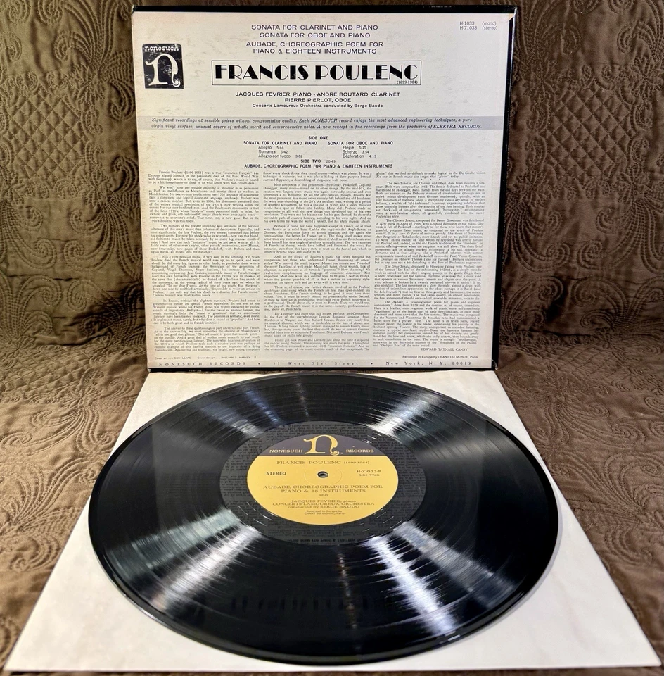 Francis Poulenc Sonata for Clarinet and Piano LP Nonesuch H-71033 Vinyl Record Foto 2 de 4