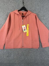 DKNY Ottoman Full-Zip Hoodie Womens M Faded Rose Ribbed Stretch Pockets NWT