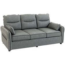 HOMCOM 3 Seater Sofa, Faux Leather Couch with Thicken Cushion, Grey