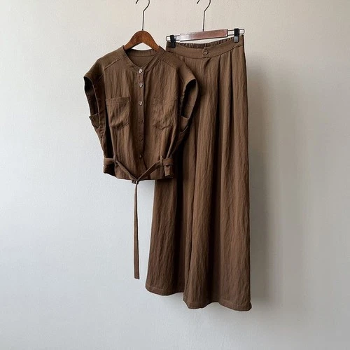 Sommer Damen ärmelloses Shirt weites Bein Hose Freizeit Mode Hose zweiteiliges Set - Bild 26 von 26