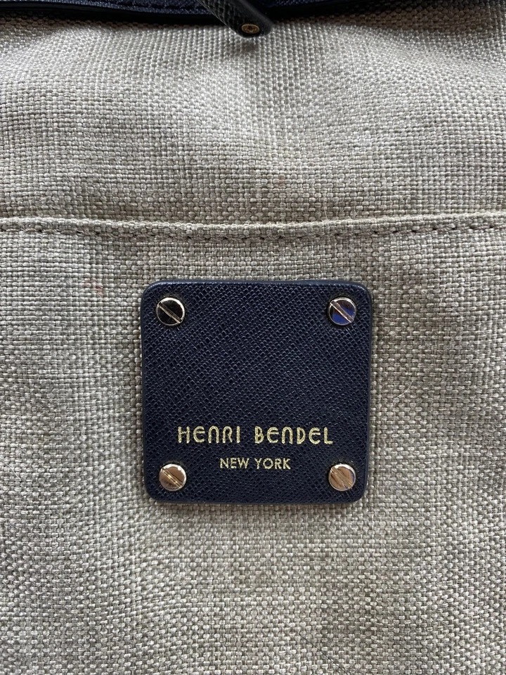 Henri Bendel Beige Black Two Tone Canvas Leather Backpack Handle Bag - Image 4 of 4