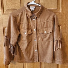 Tween Diva Juniors Crop Brown Suede Fringe Jacket Size 14 Cowgirl Western Look