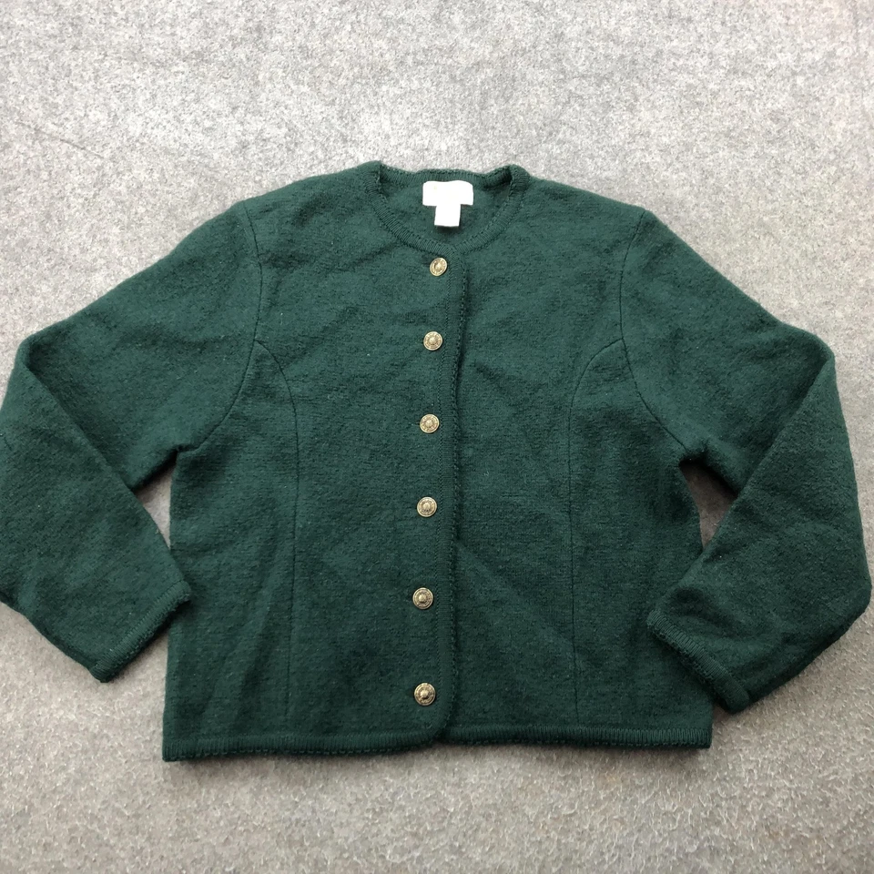 Suéter Vintage Tally Ho Mujer Pequeño Medio Verde 100% Lana Botón Frontal Foto 2 de 4