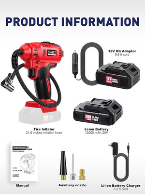 - Car Tire Inflator Portable Air Compressor | 20V/12V Dual-Power Cordless Air...